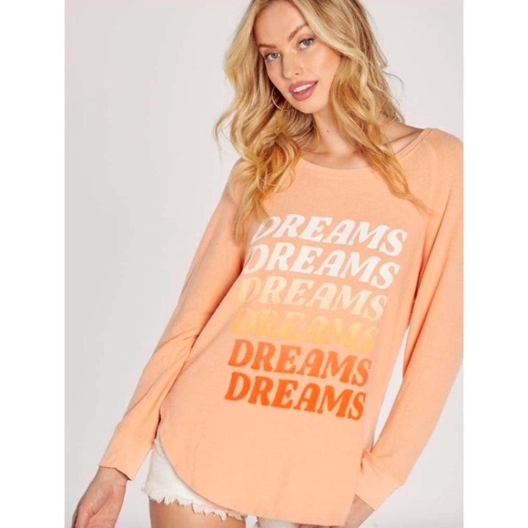 Wildfox Dreams Haley Apricot Wash Raglan Long Sleeve Top - Picture 1 of 7